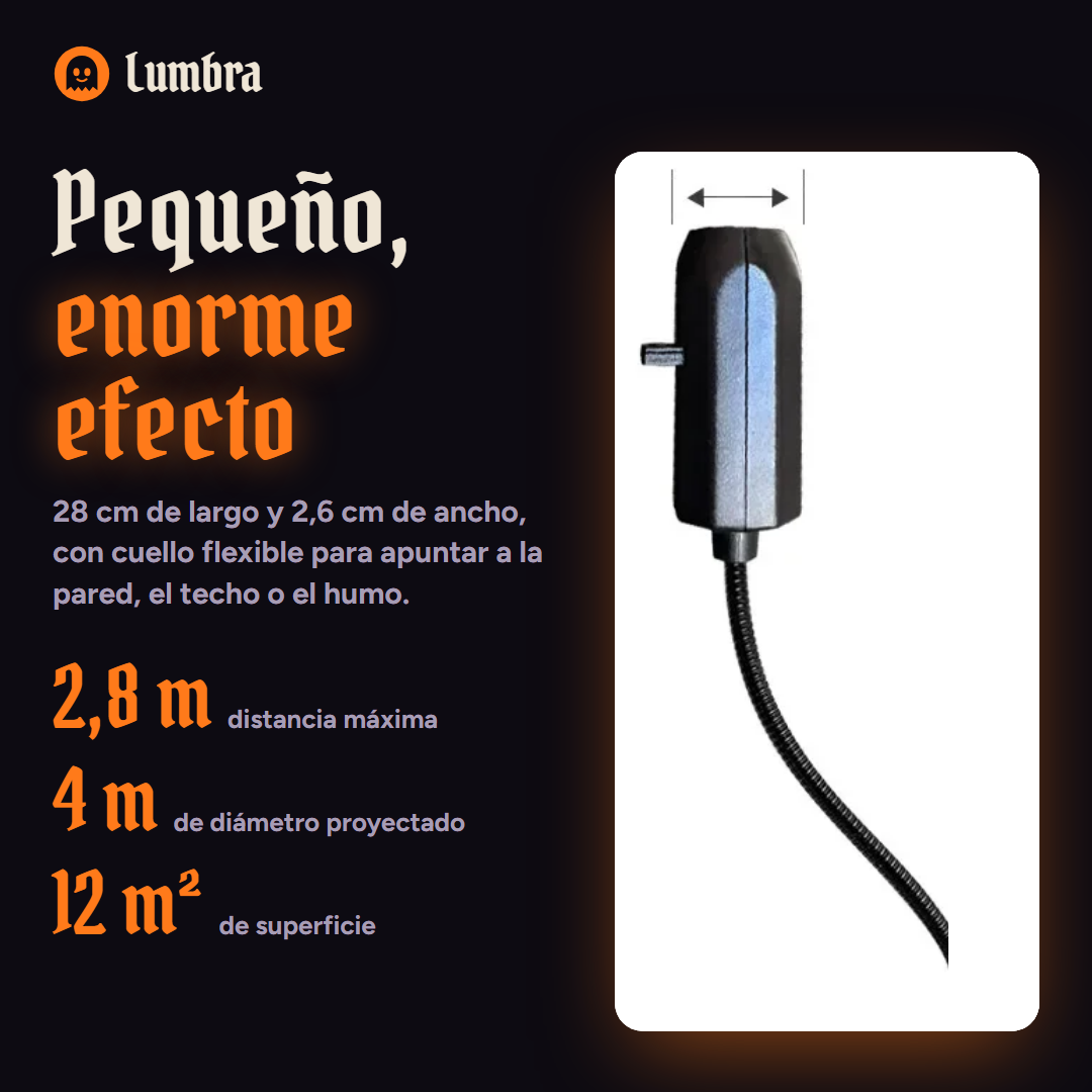 Medidas del proyector: 28 cm de largo y 2,6 cm de ancho, proyección de hasta 2,8 m